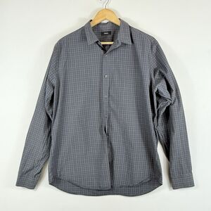 Theory‎ Mens XL Dark Grey Square Long Sleeve Button Front Academic Office Shirt
